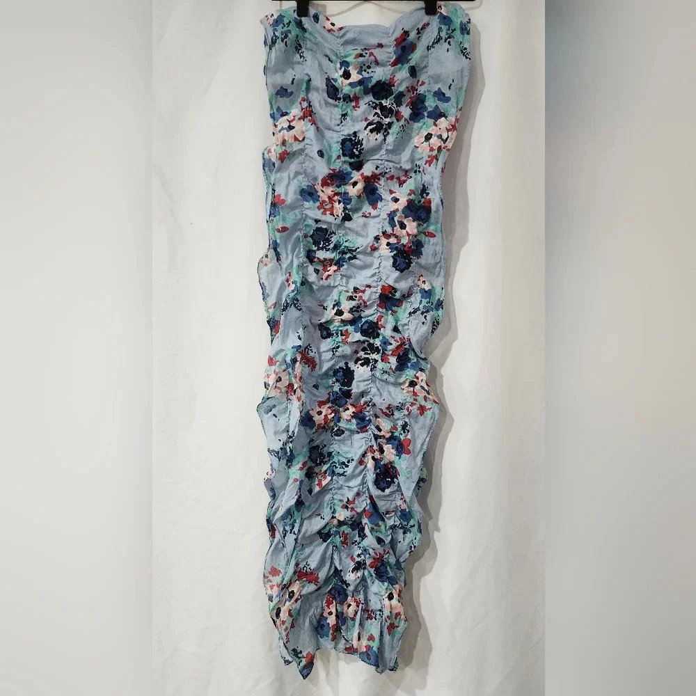 Light‎ Blue Cottage Girlhoodcore Feminine Ruched Floral Scarf